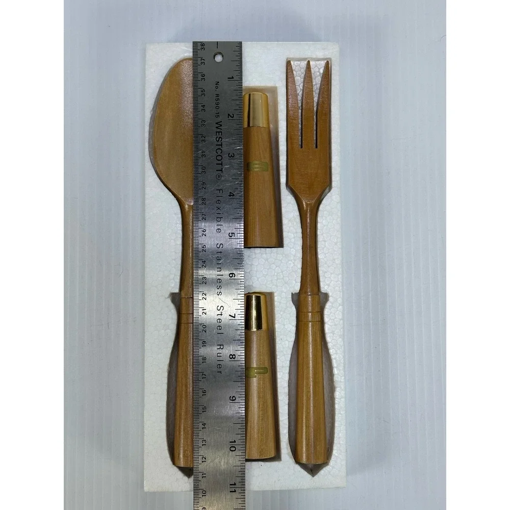 Vintage MCM Hostess Salad Server Set Shakers Salt Pepper Japan Artwood NIB‎